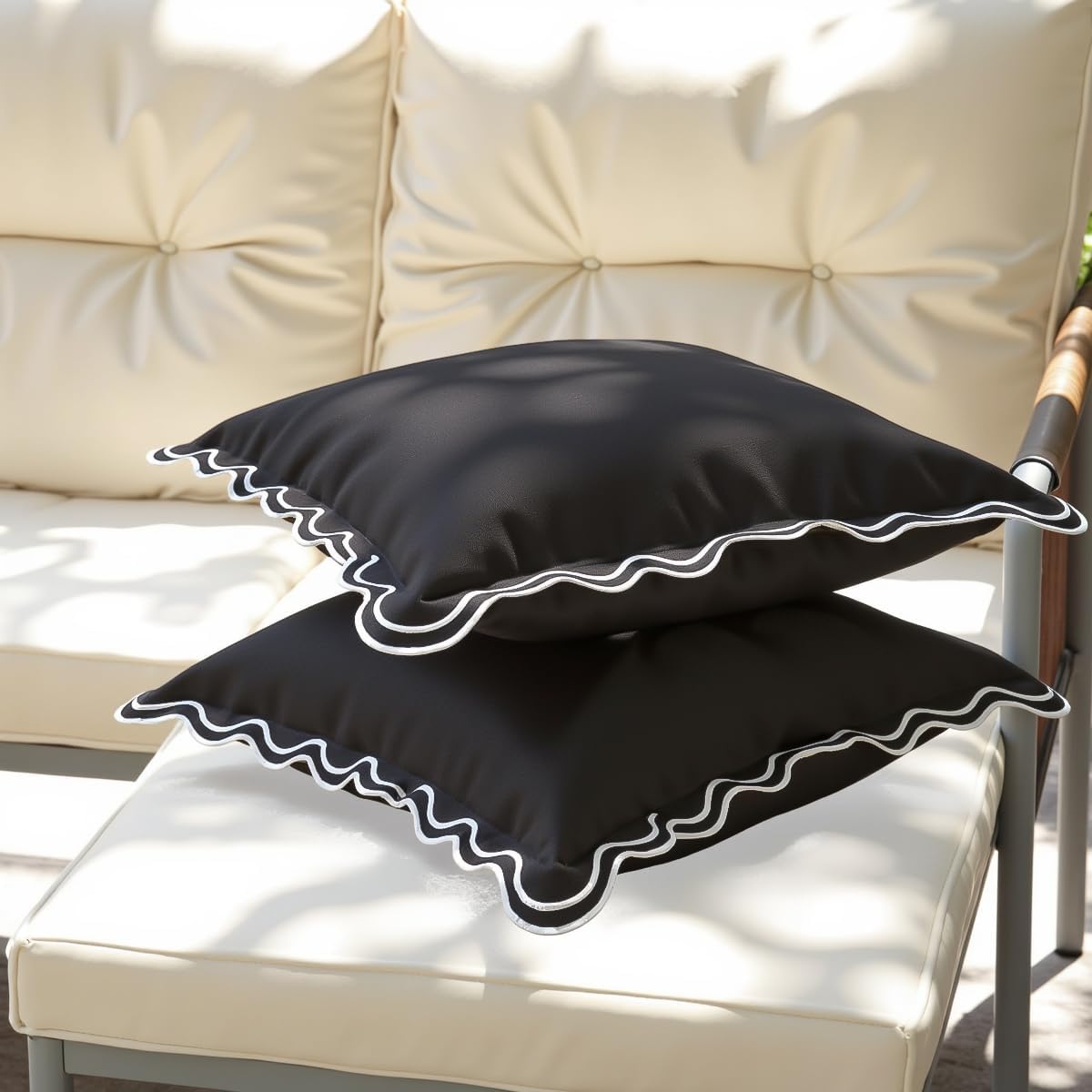 Embroidered Black Pillow Cover — 20" - View 8