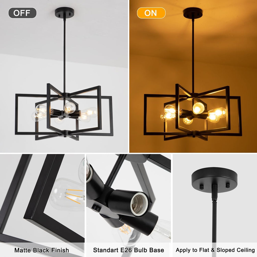 Adjustable Farmhouse Black Chandelier — 6-Light - View 3