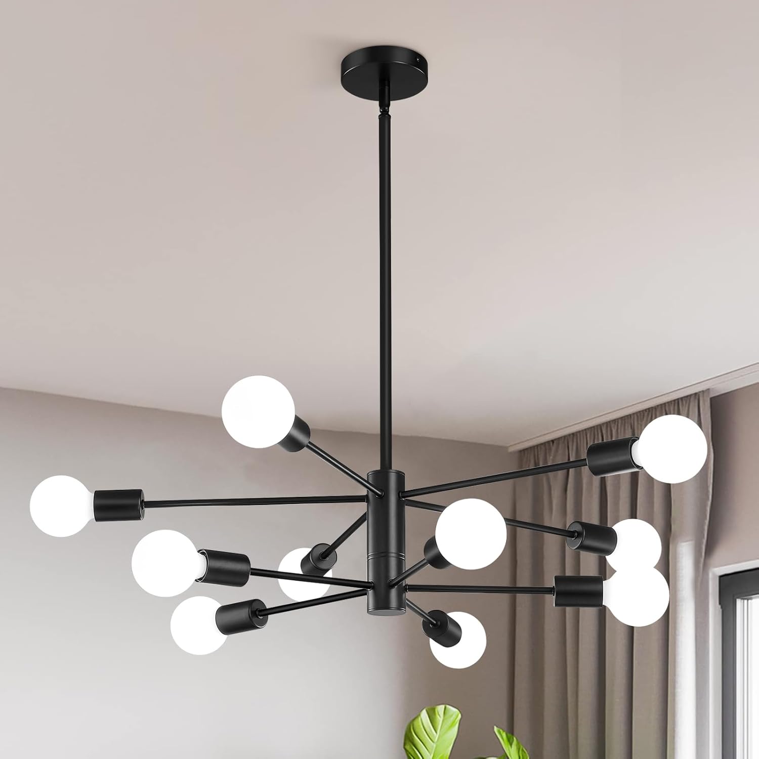 Adjustable Luxe Black Chandelier — 6-Light — Black
