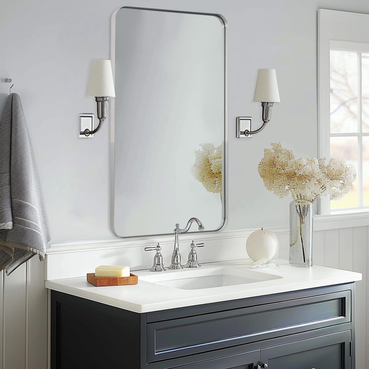 Rectangular Black Wall Mirror — 22" — Chrome