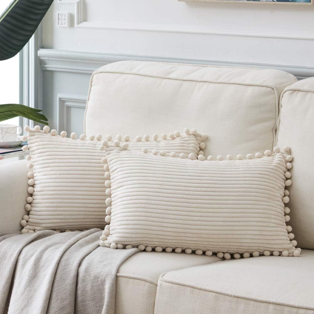 Boho Beige Throw Pillow Cover — 20" — 20" x 12" (Pack of 2)