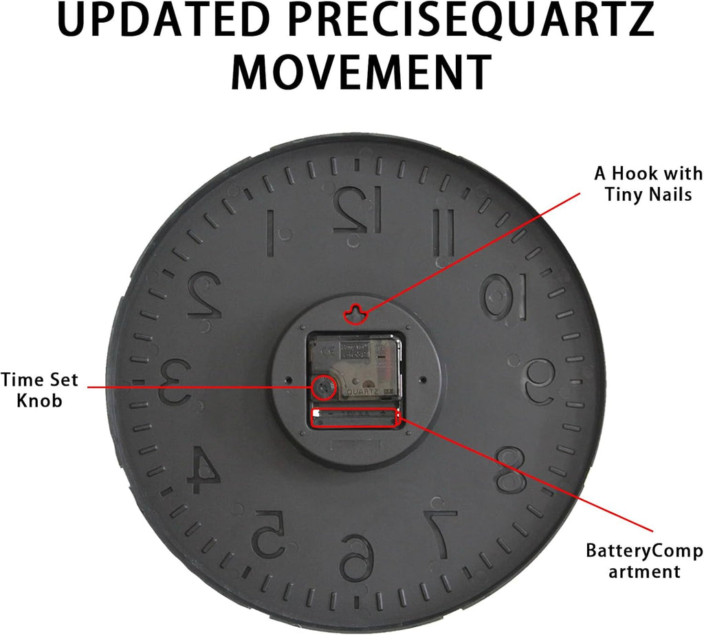 Battery Operated Luxe Black Wall Clock — 8" - View 6