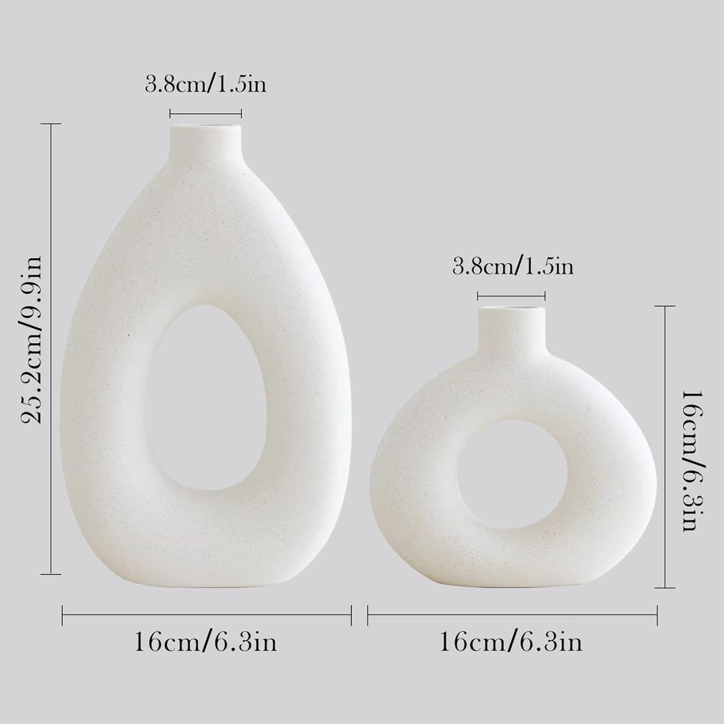 Round Boho White Flower Vase — Set of 2 - View 2