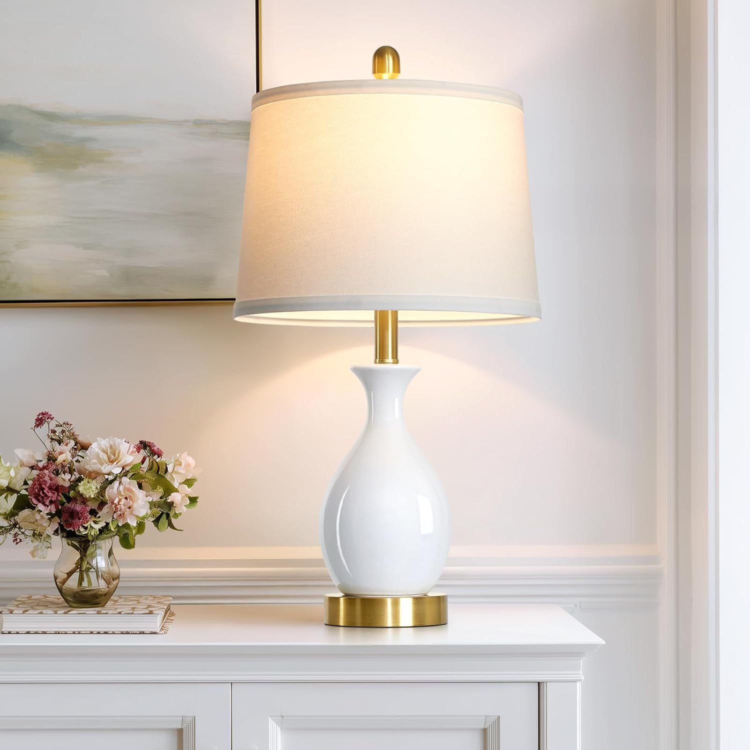 Modern Beige Bedside Lamp — 24" — White - 24"H - 1 Pack