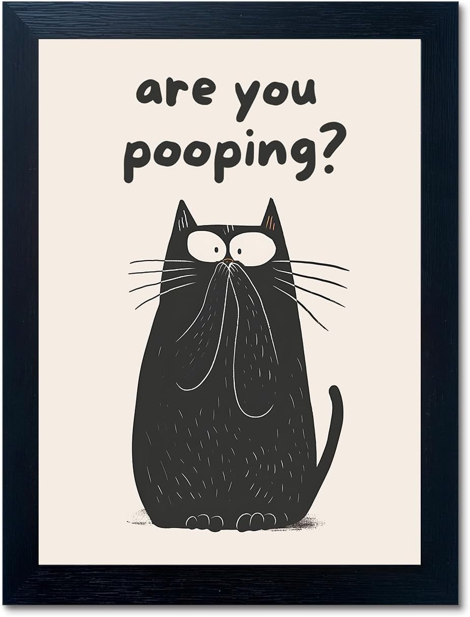 Framed Farmhouse Black Wall Decor — 8" — Black Cat Bad Smell