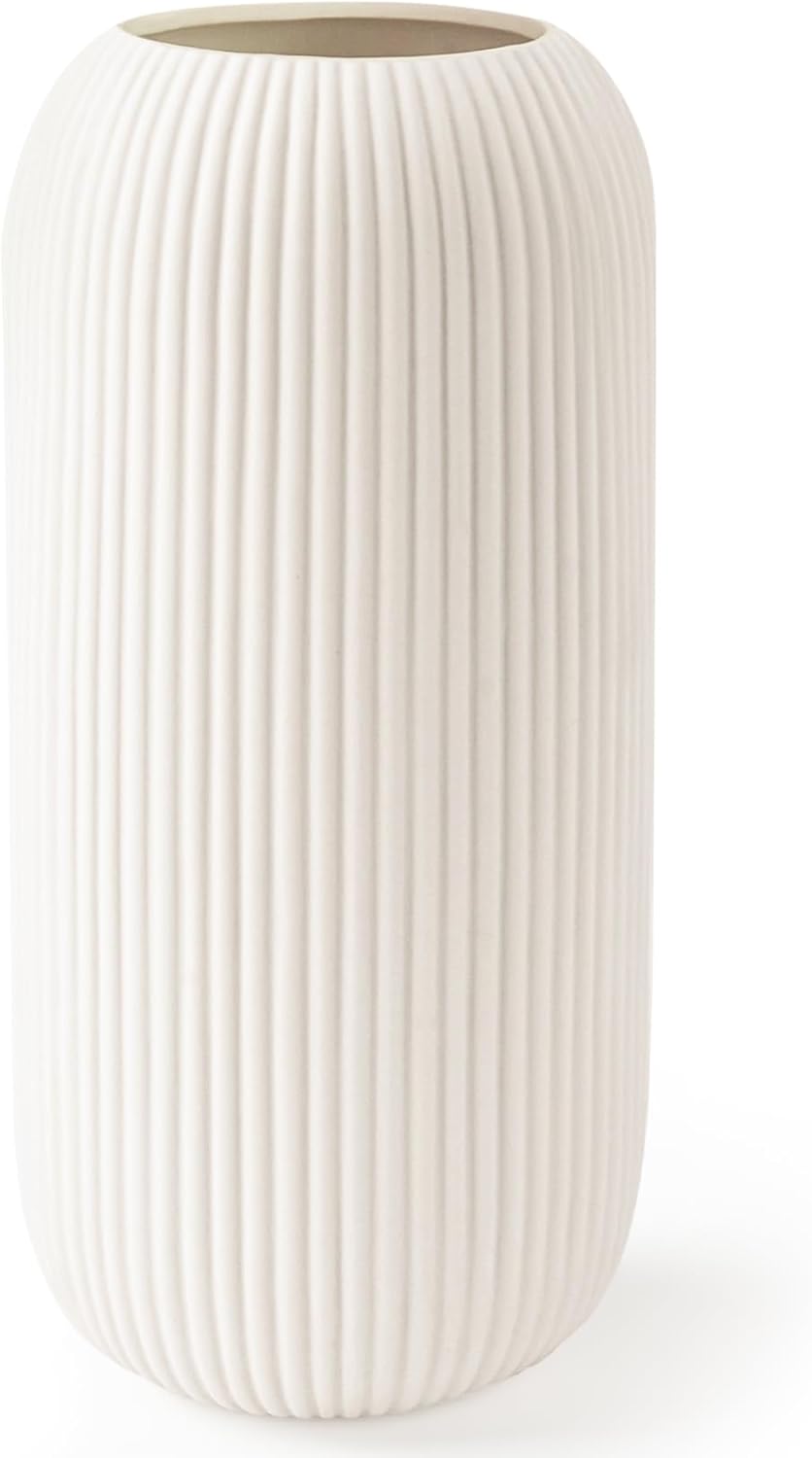 Farmhouse Beige Flower Vase — White