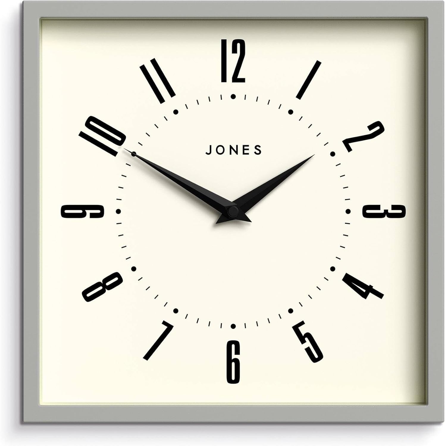 Mid-Century Black Wall Clock — 10" — Pepper Grey
