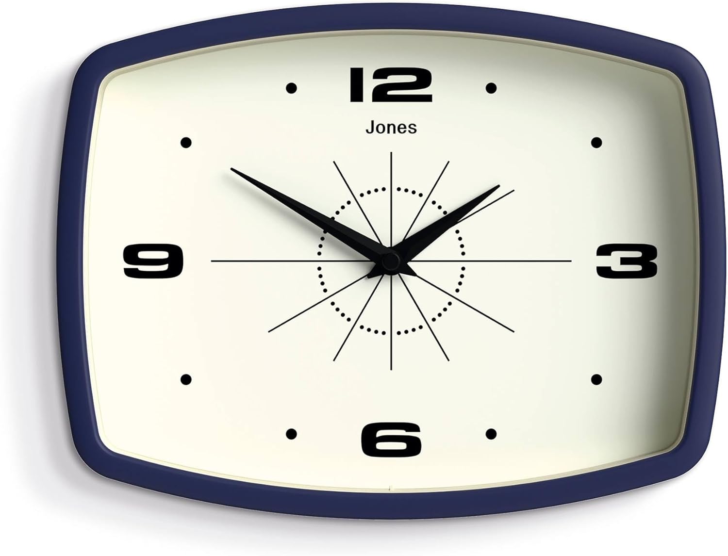 Rectangular Mid-Century Black Wall Clock — 10" — Midnight Blue