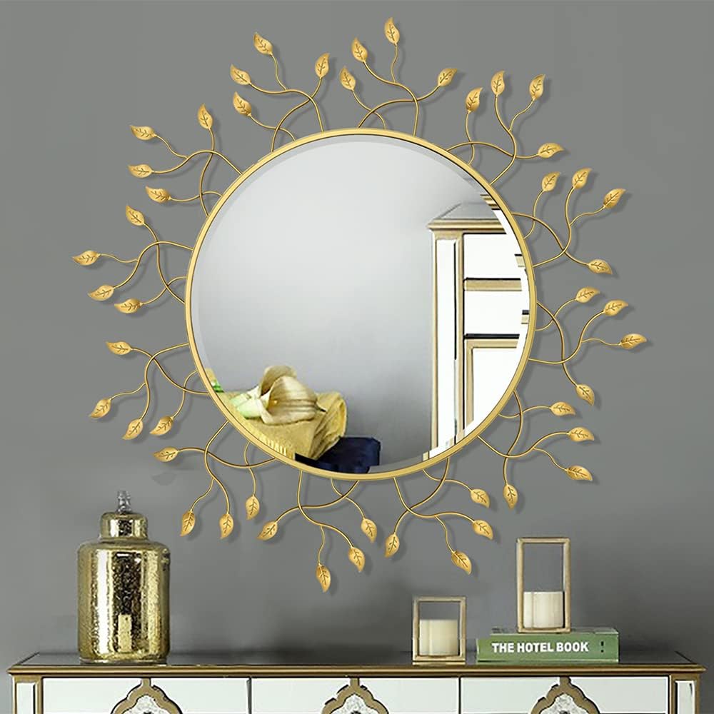 Round Luxe Black Wall Mirror — 39" — Gold