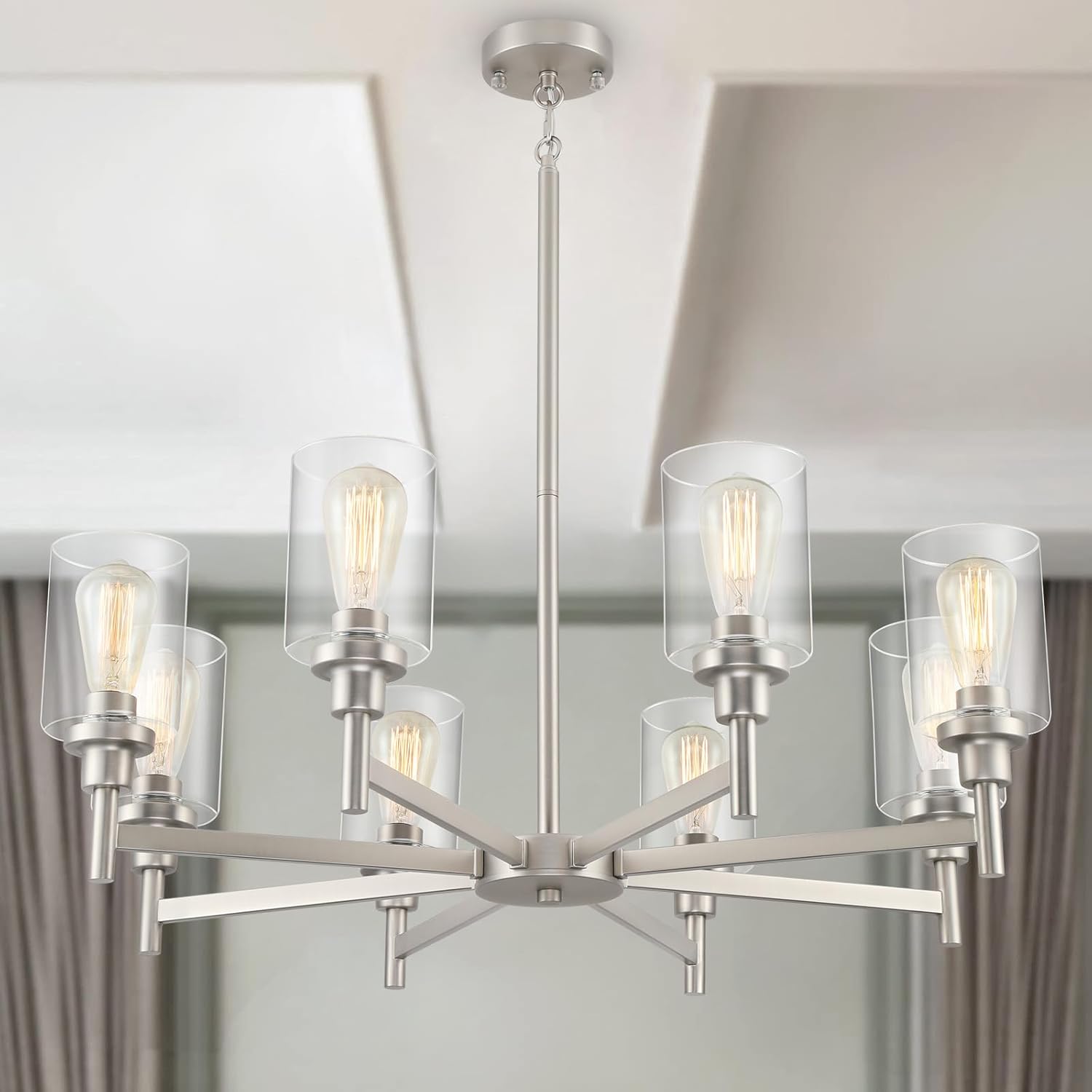 Farmhouse Black Chandelier — 34" — Brushed Nickel