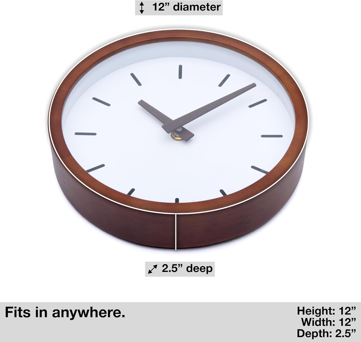 Battery Operated Mid-Century Wood Wall Clock — 12" - View 3