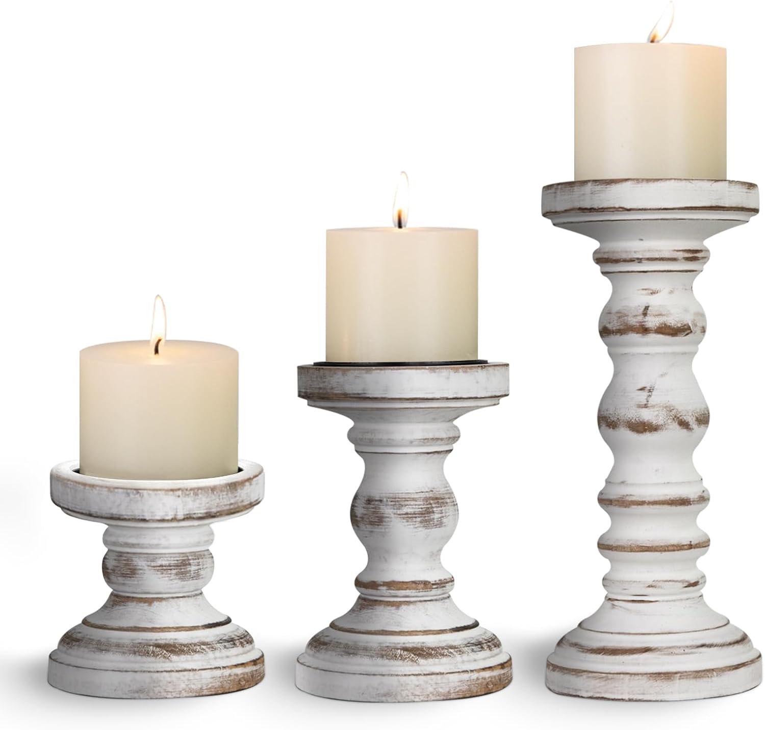Vintage Farmhouse Black Pillar Candle — Set of 3 — Retro White