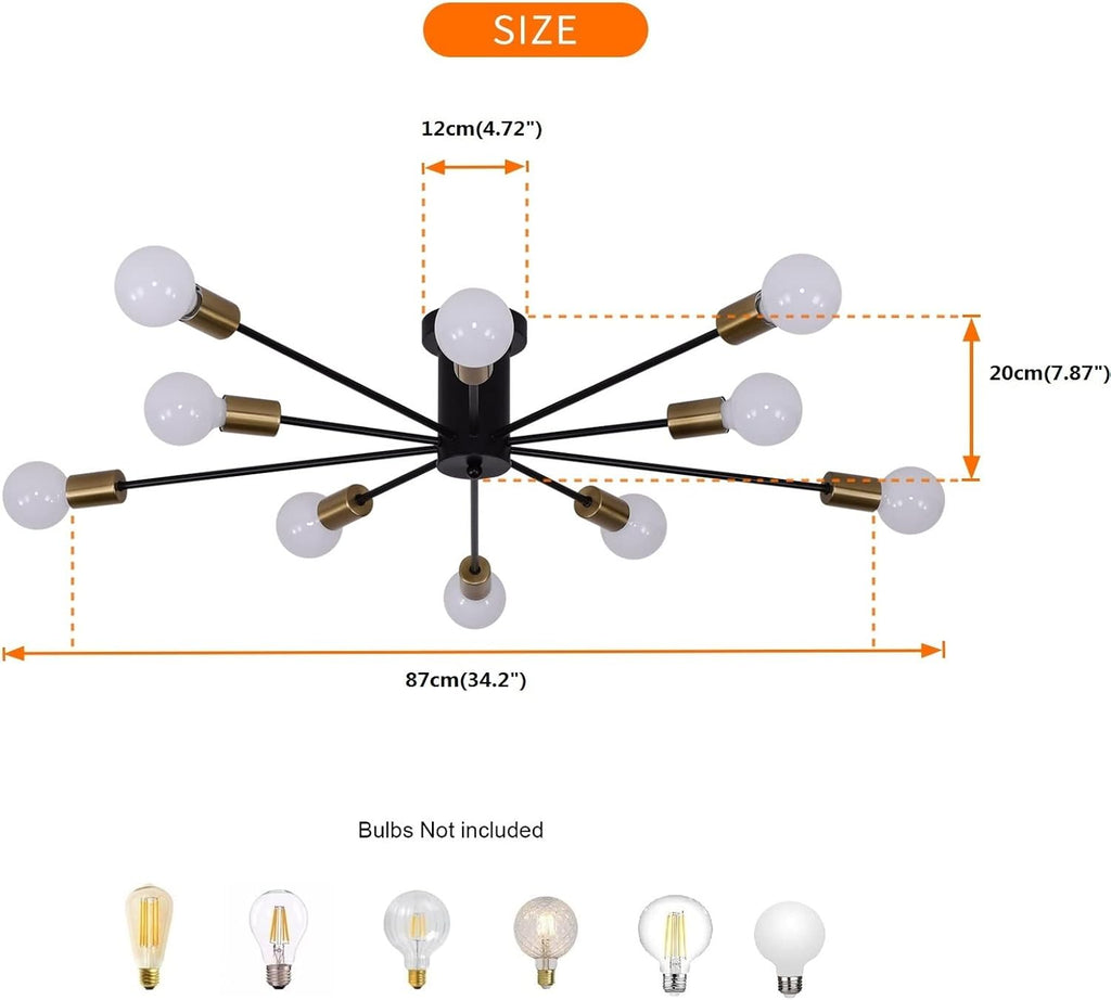 Farmhouse Black Chandelier — 10-Light - View 3