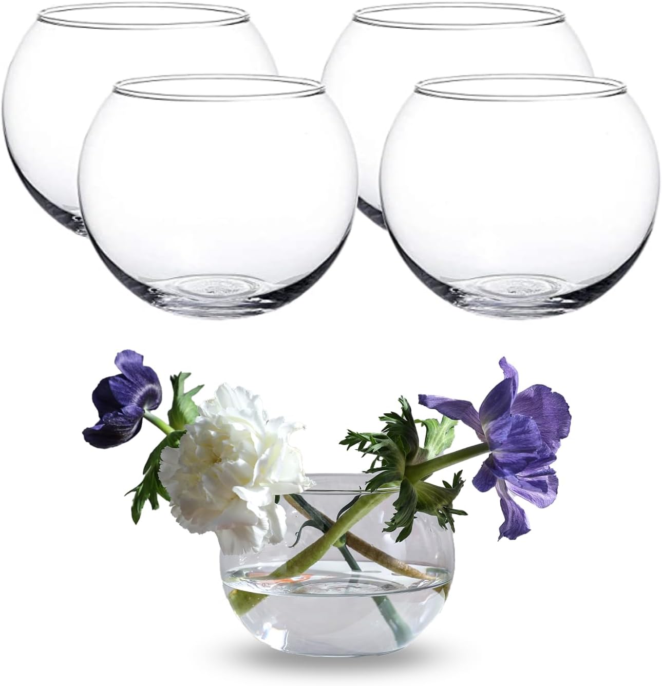 Round Modern Ceramic Flower Vase — Set of 3 — 4.65x3.55 Inch 4pcs
