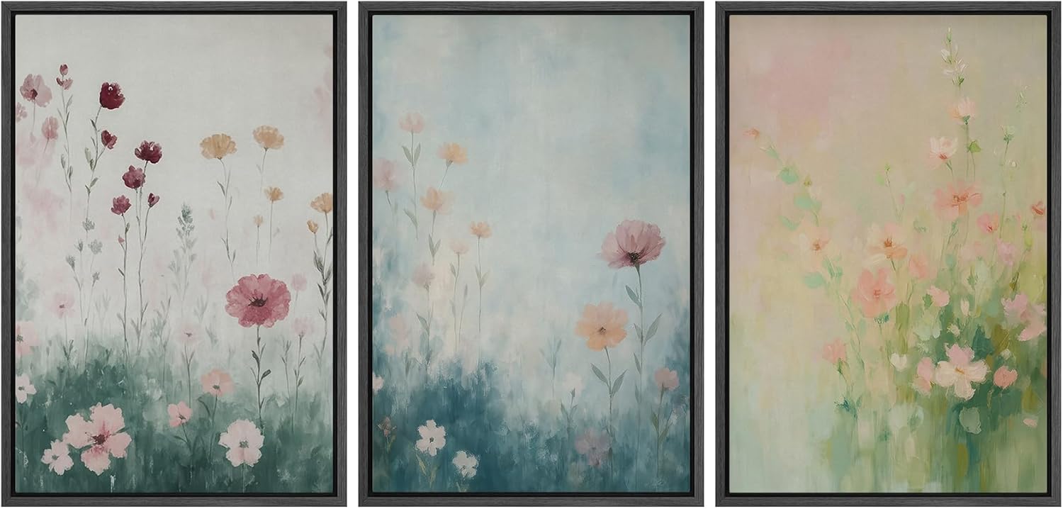 Modern Framed Wall Art — 16" — 24"x36"x3 Panels Black