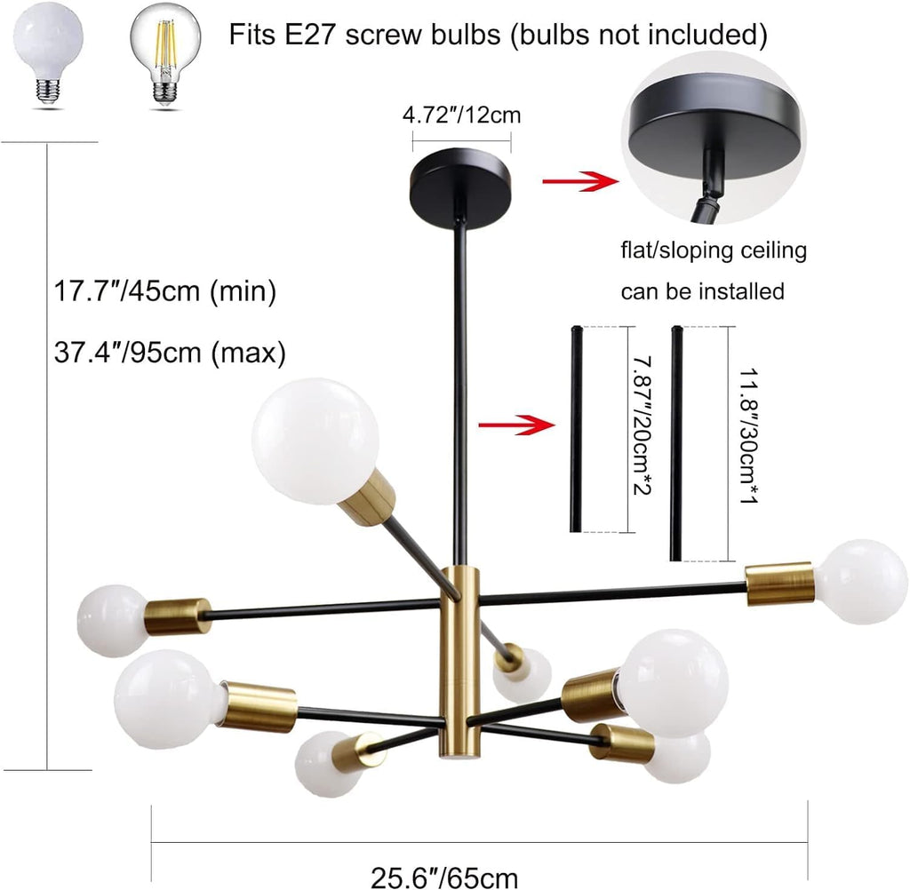 Adjustable Farmhouse Metal Chandelier — 8-Light - View 3