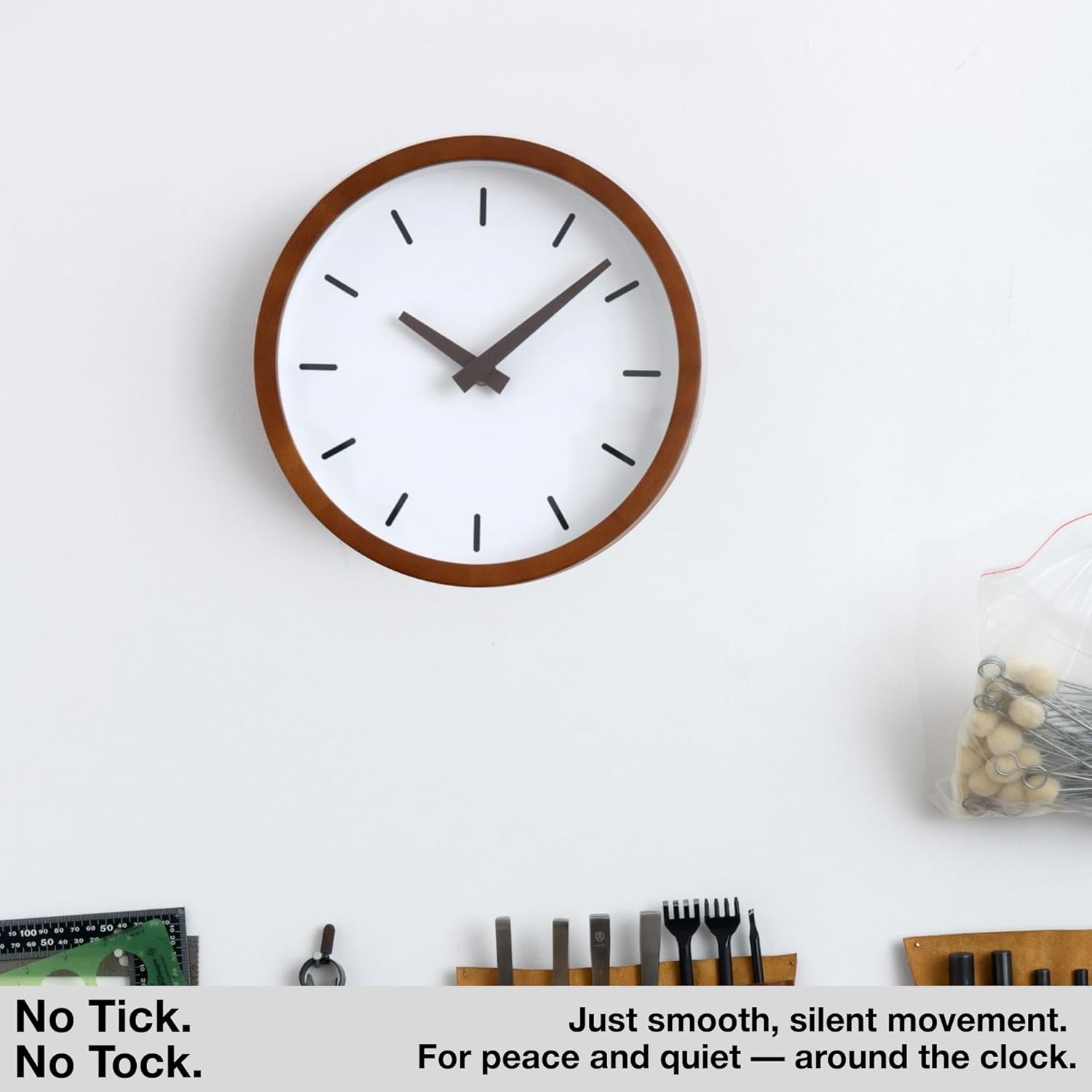 Battery Operated Mid-Century Wood Wall Clock — 12" - View 4