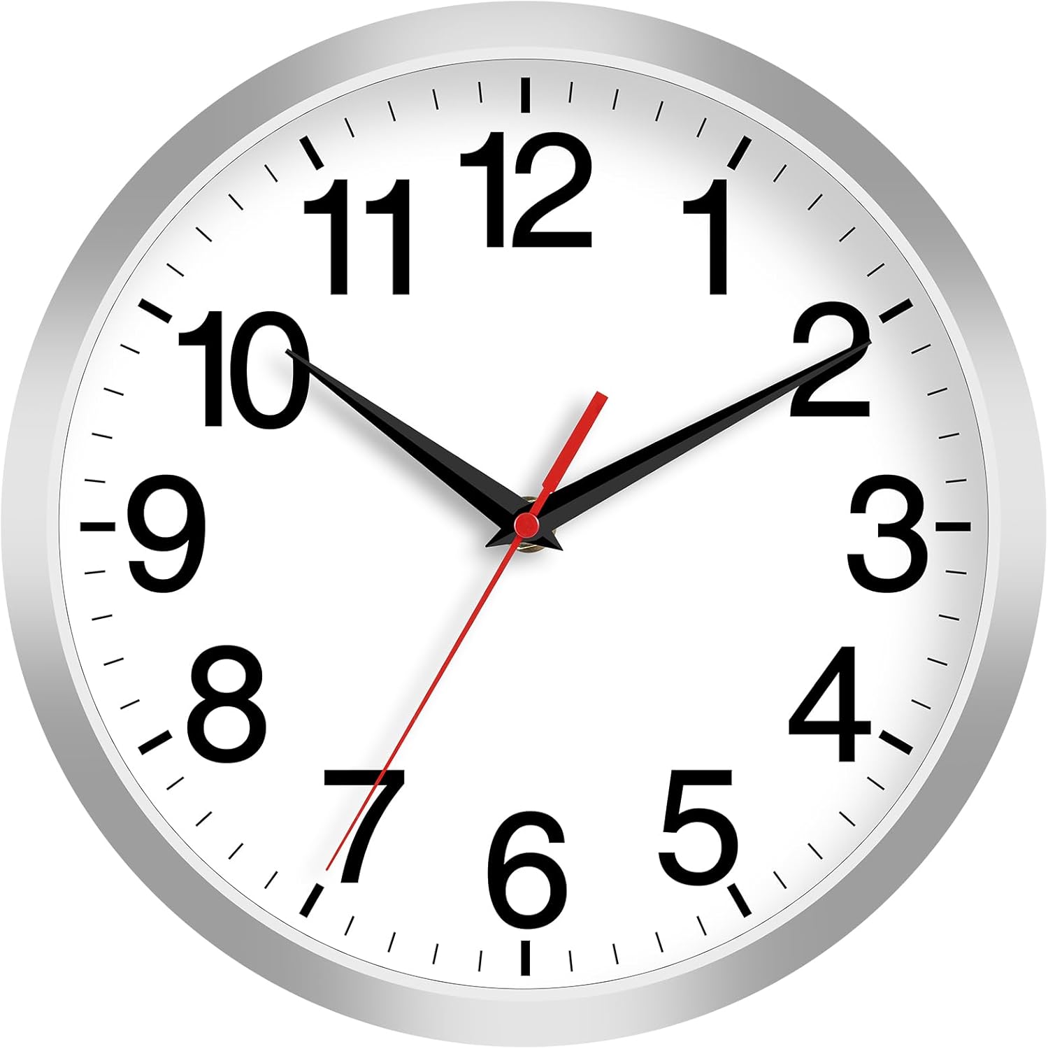 Battery Operated Modern Black Wall Clock — 14" — B_silver