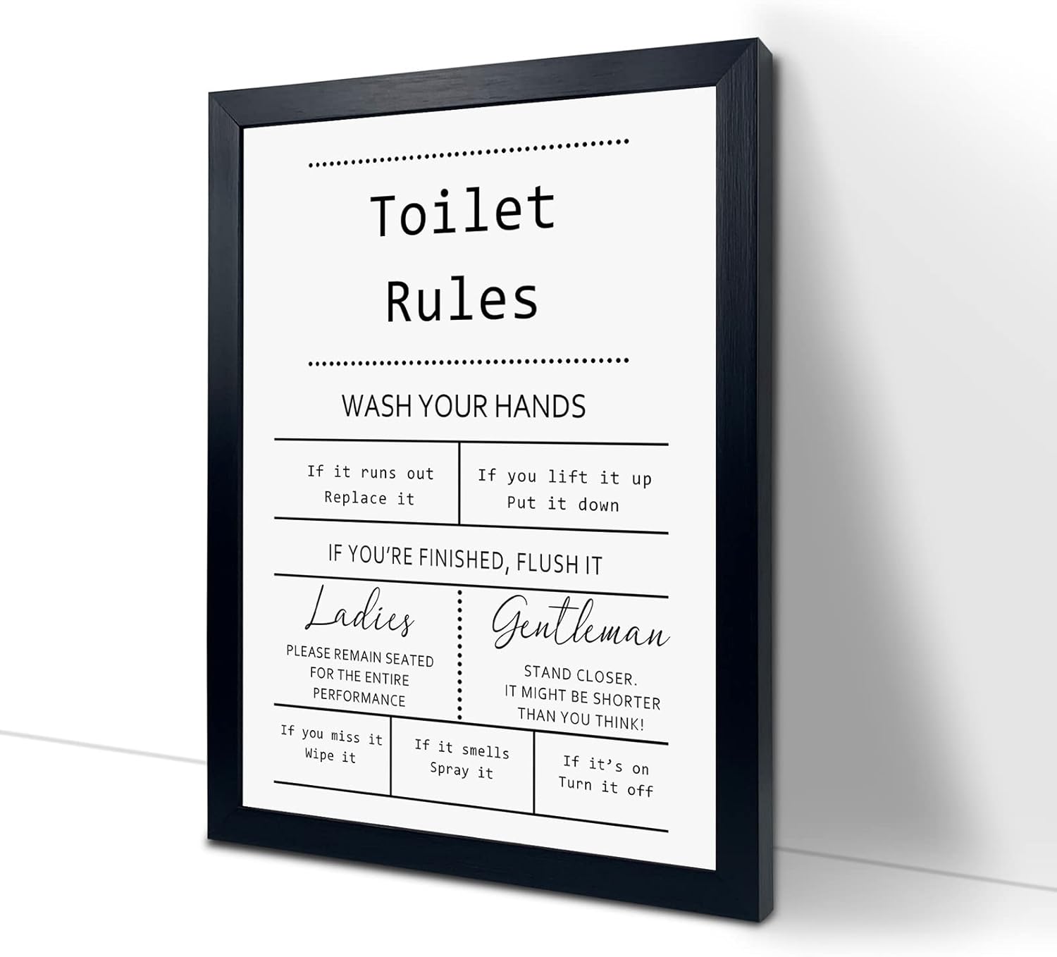 Framed Farmhouse Fabric Wall Decor — 8" — Toilet Rules Quotes