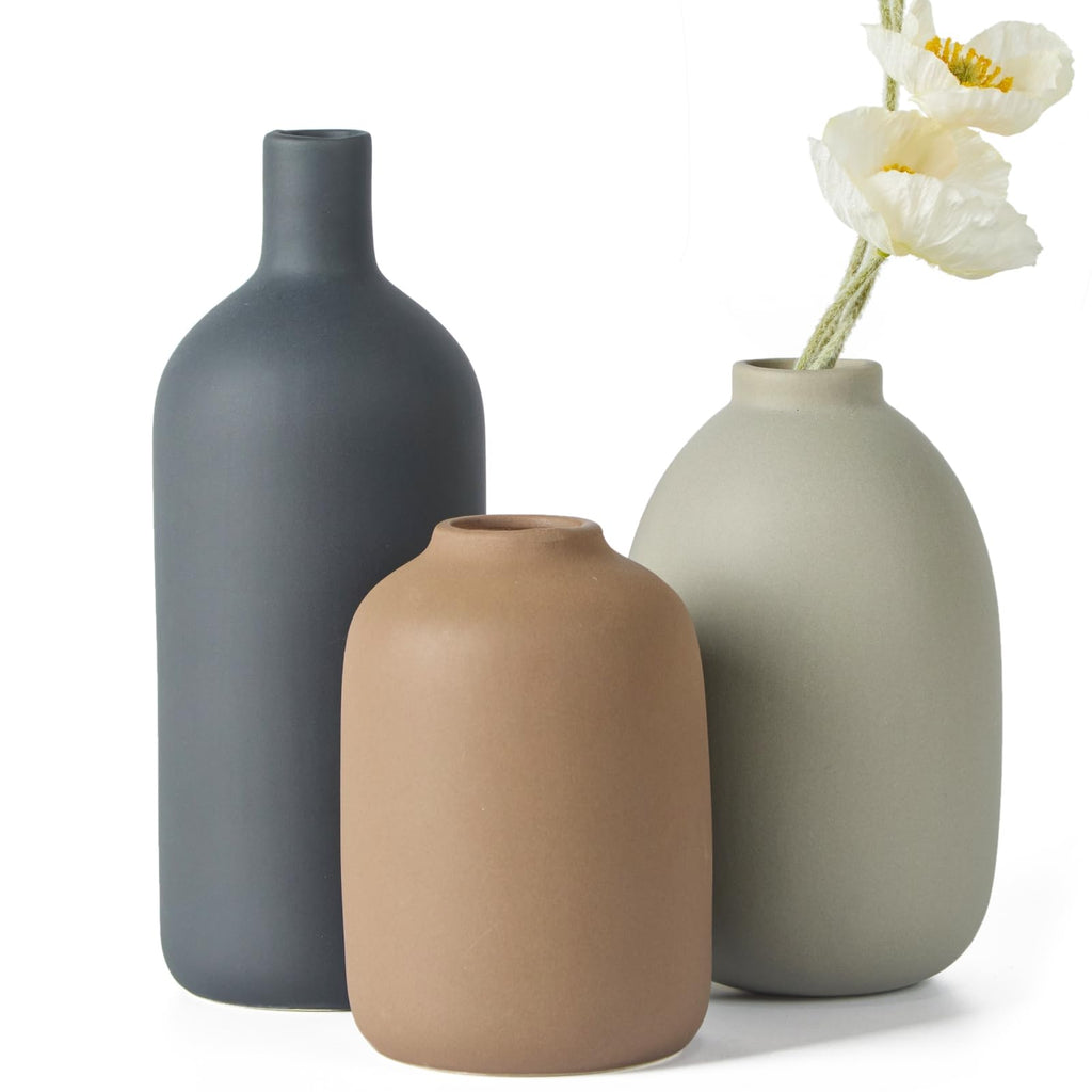 Farmhouse Beige Vase Set — Set of 3