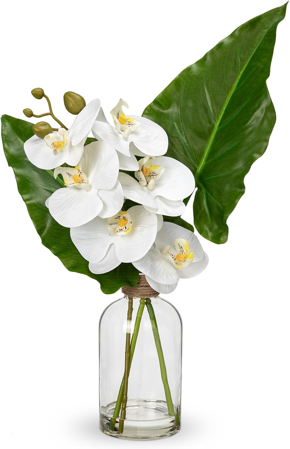 Farmhouse Glass Artificial Plant — 14.2" — Alocasia + Orchids