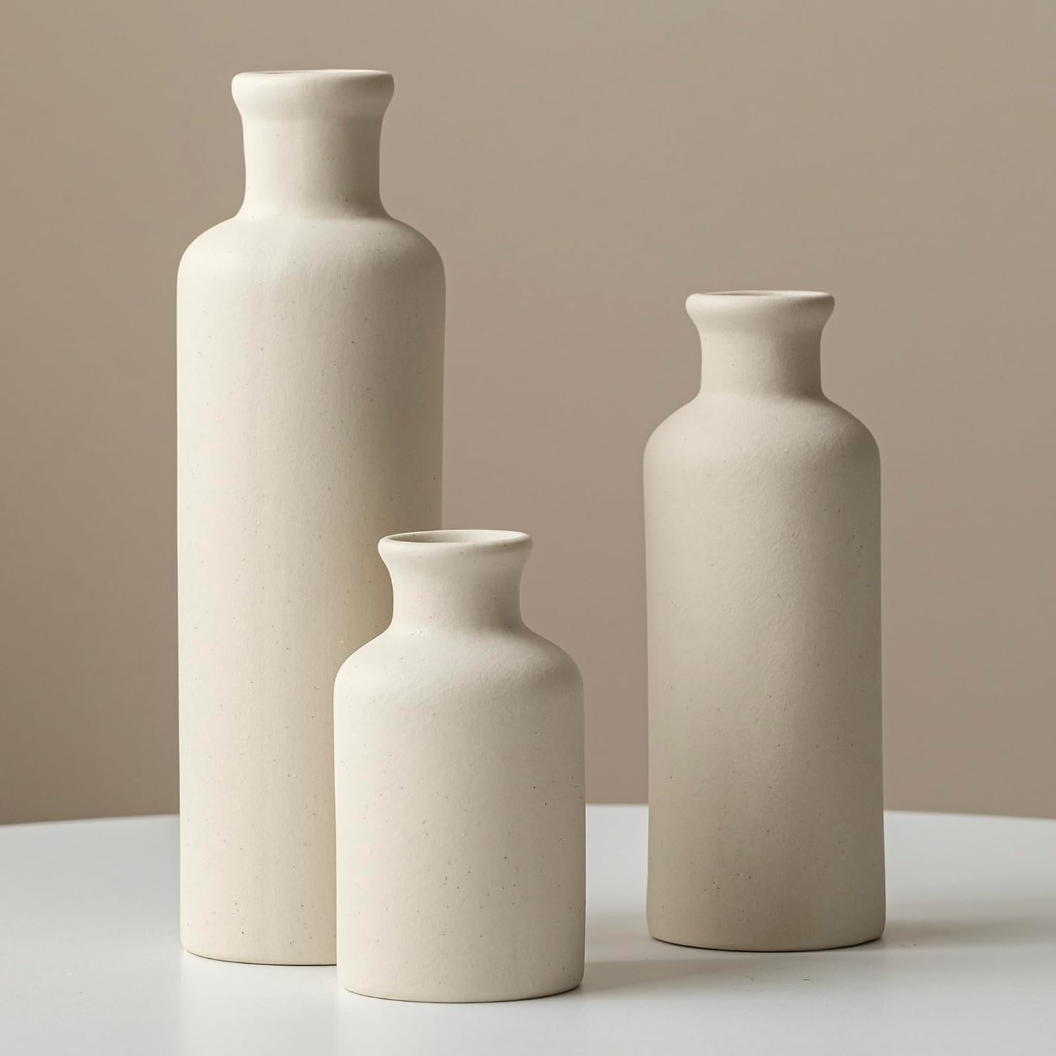 Farmhouse Beige Vase Set — Set of 3 — Beige