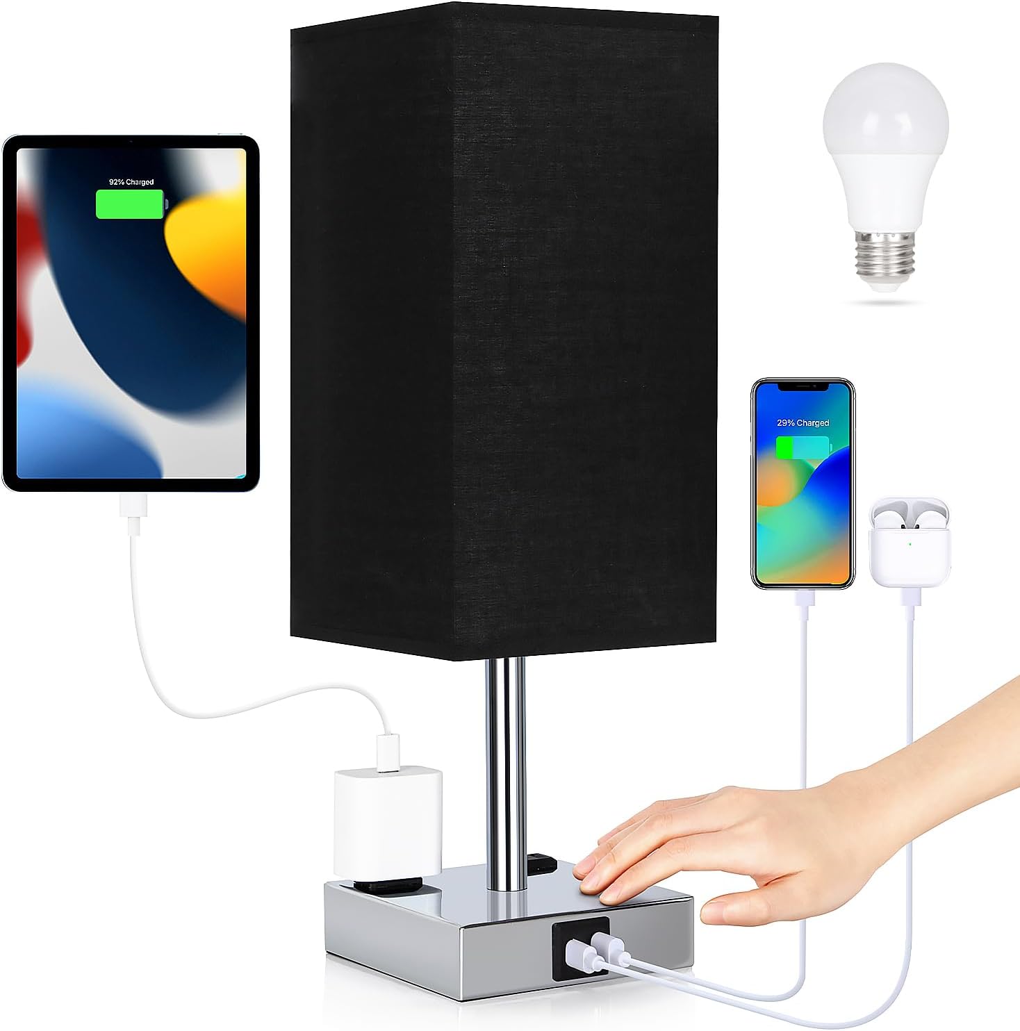 Dimmable Black Table Lamp — Chrome - Black