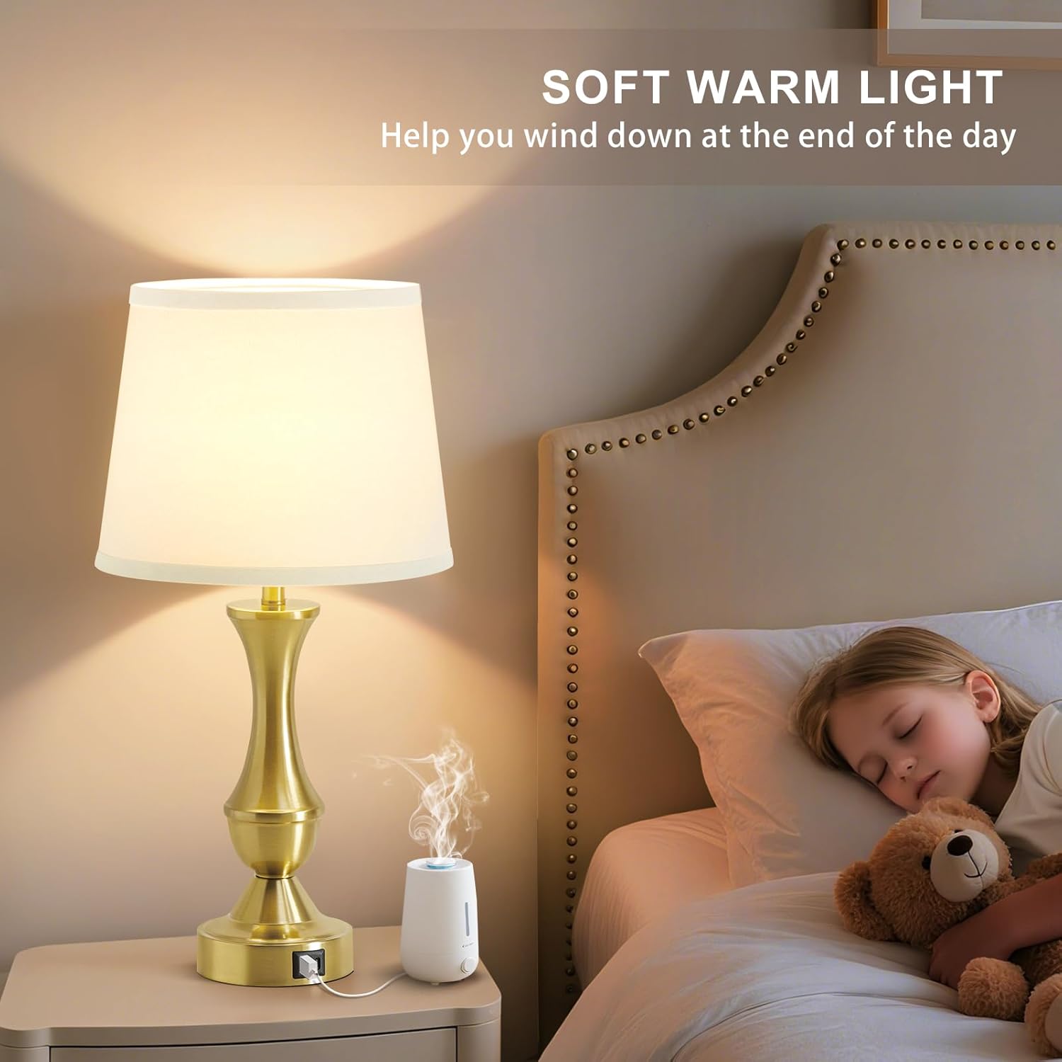 Dimmable Luxe Beige Bedside Lamp — 22" - View 7