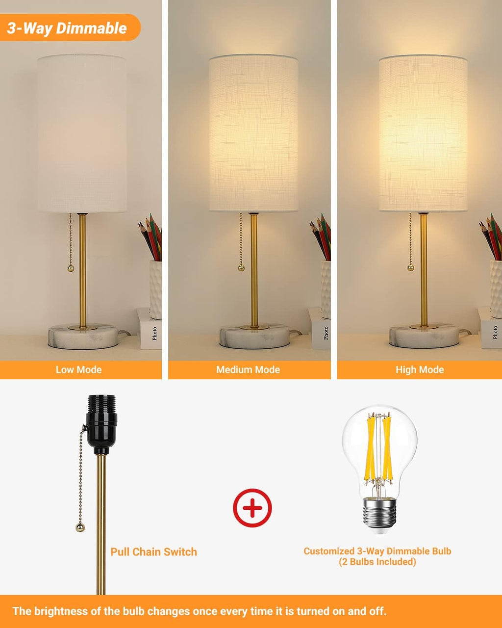 Dimmable Luxe Beige Bedside Lamp — 5" - View 2