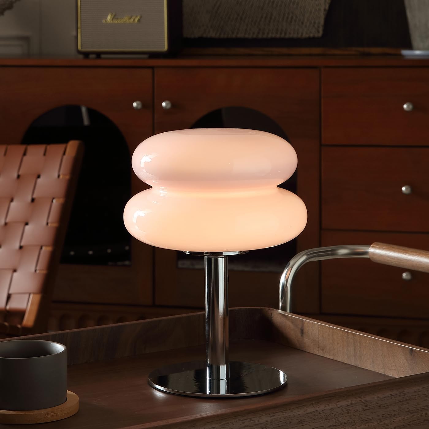 Dimmable Mid-Century Beige Desk Lamp — Pink