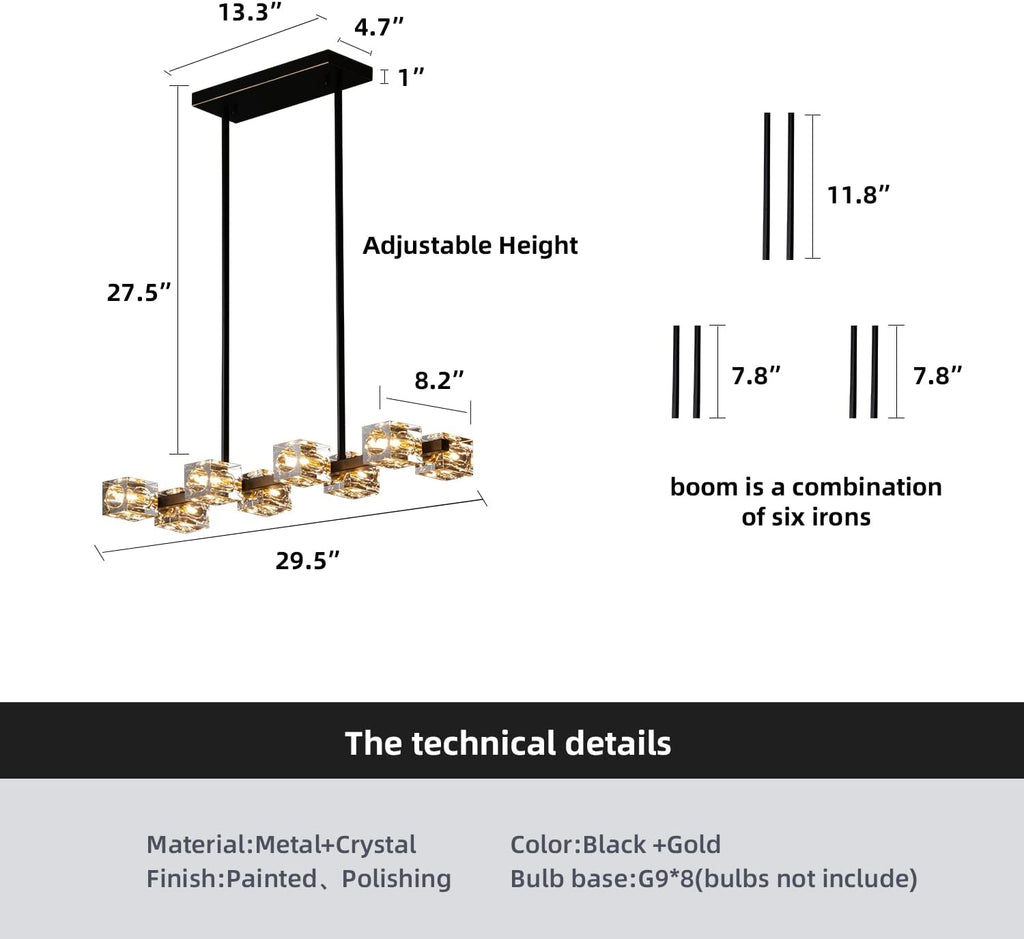 Adjustable Luxe Black Chandelier — 8-Light - View 4