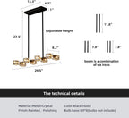 Adjustable Luxe Black Chandelier — 8-Light - View 4