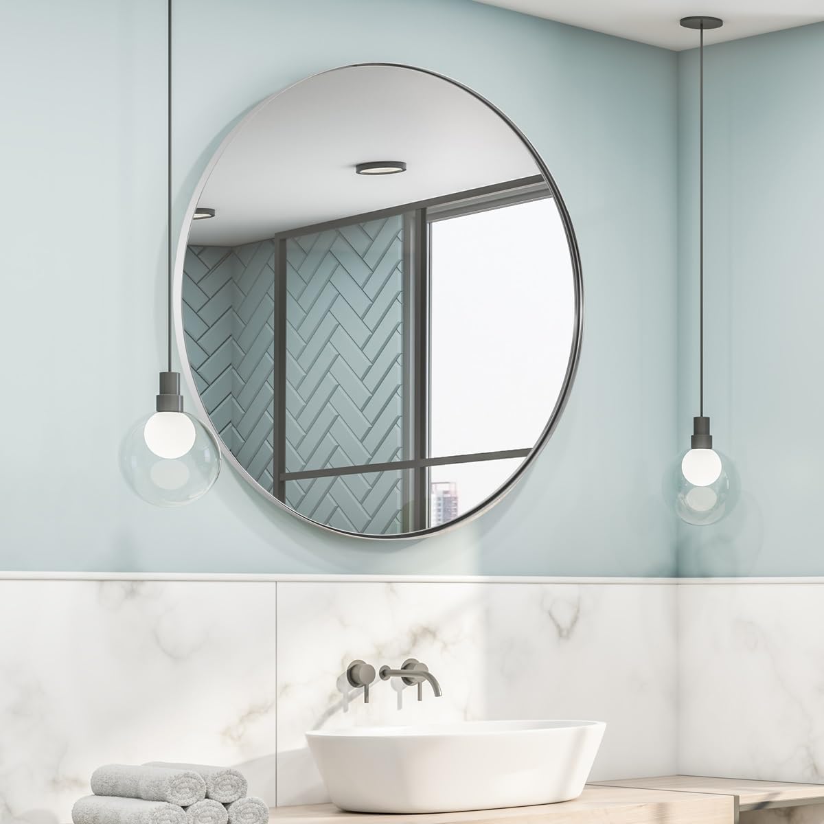 Luxe Black Round Mirror — 1" — Chrome
