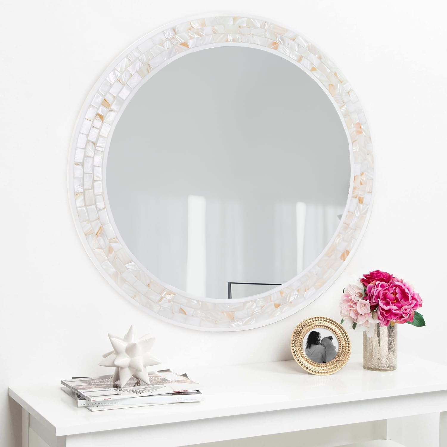 Framed White Round Mirror — 24" - View 5