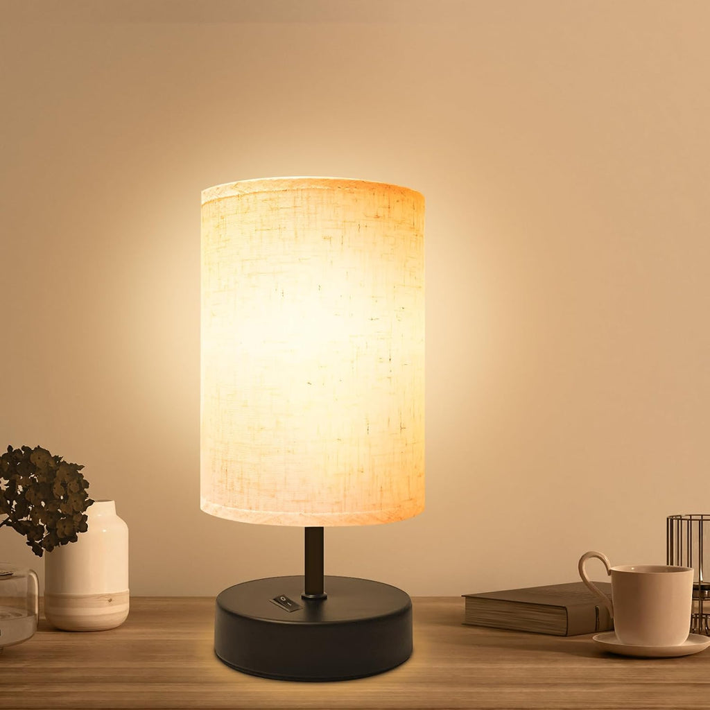 Round Modern Grey Bedside Lamp — 8" — 1 Pack