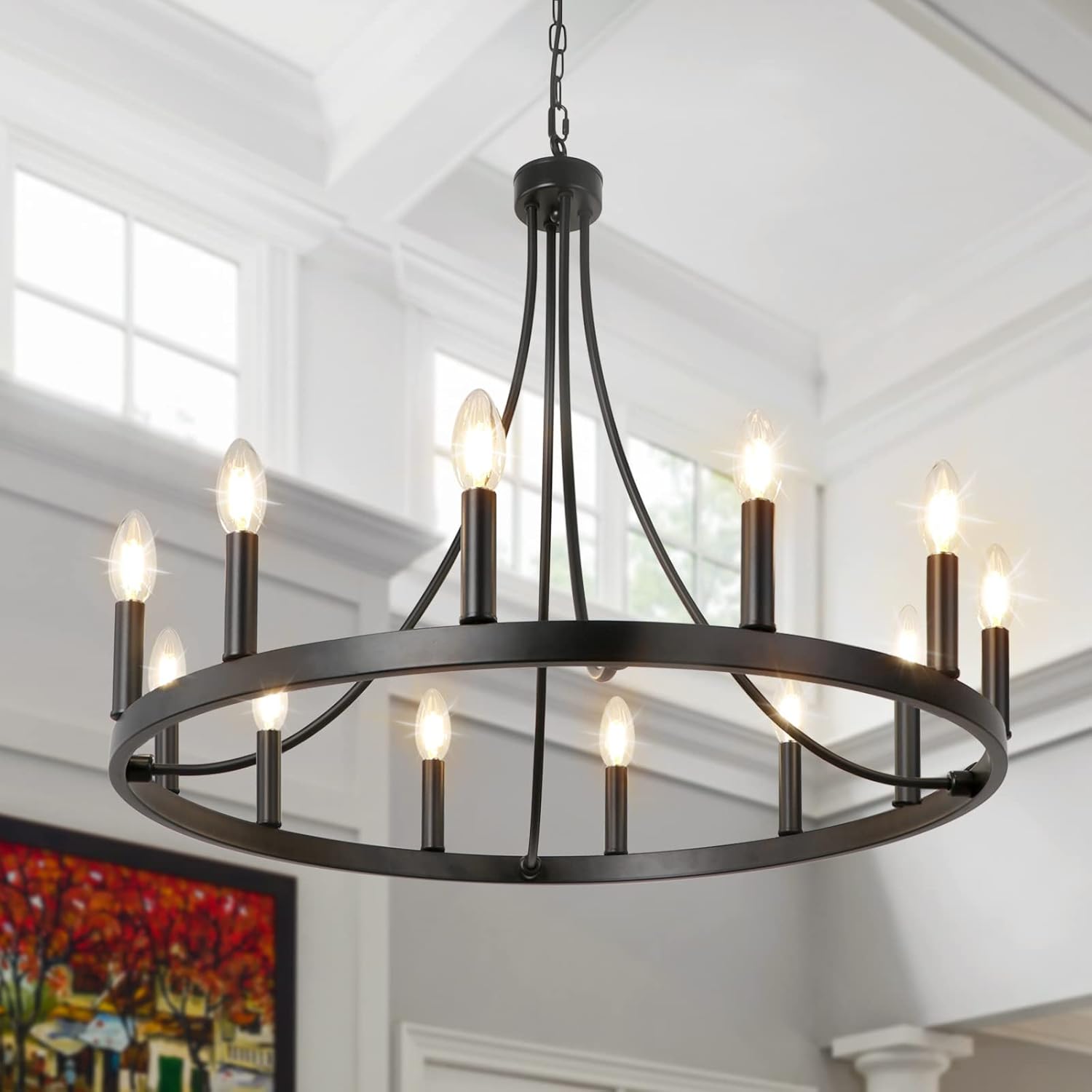 Round Farmhouse Glass Chandelier — 36" — 12 Lights