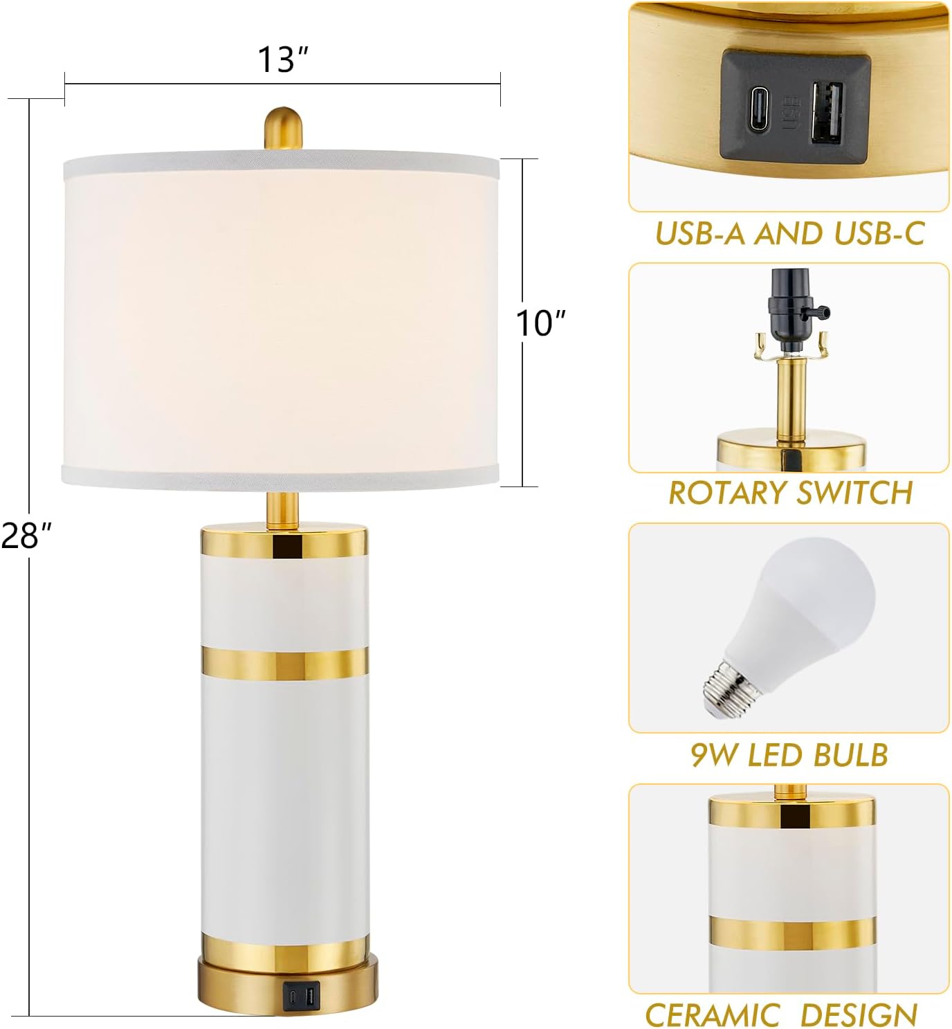 USB Luxe Blue Bedside Lamp — 28" - View 4
