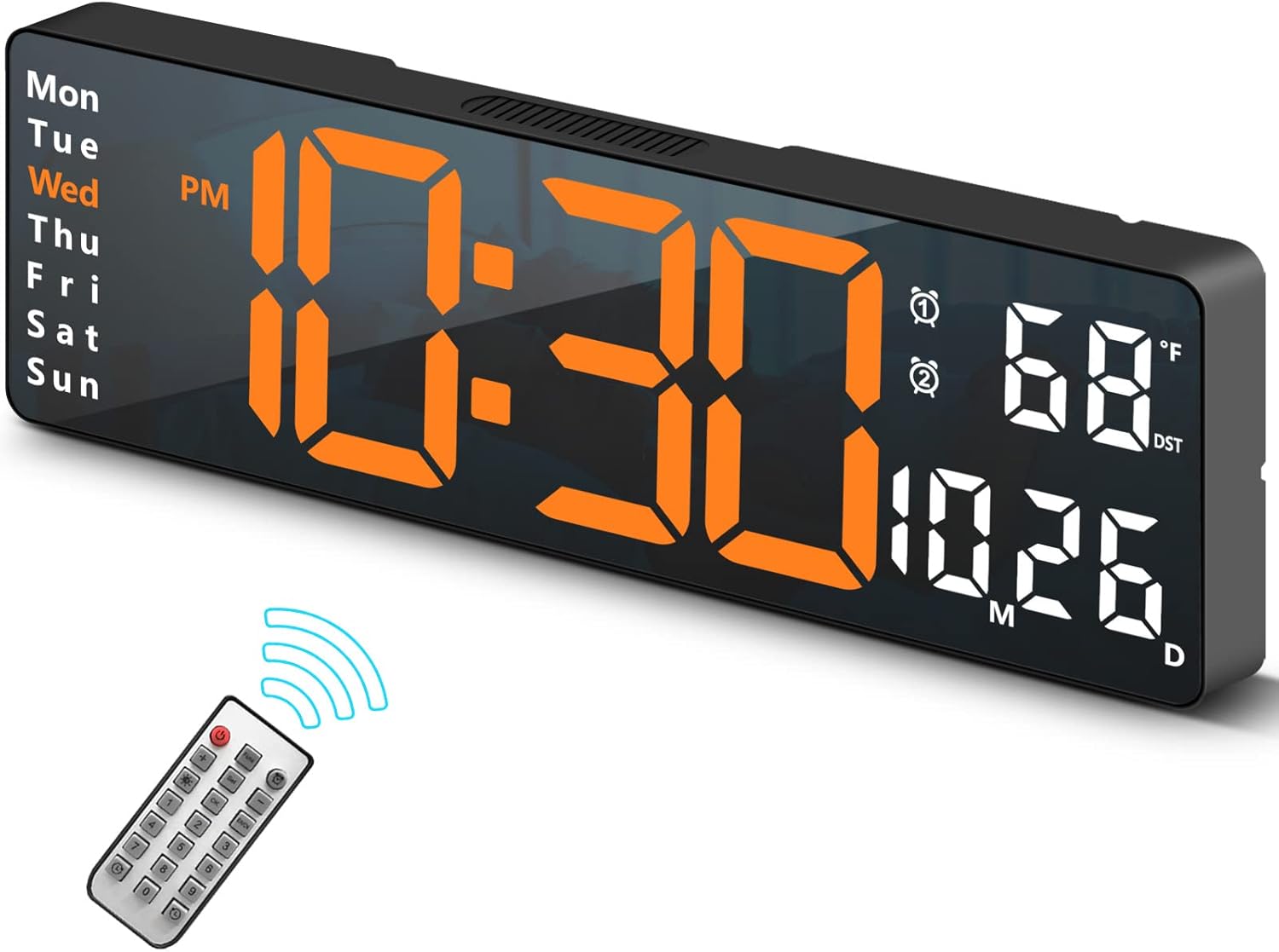 Black Wall Clock — 2" — Black Case+orange Digit