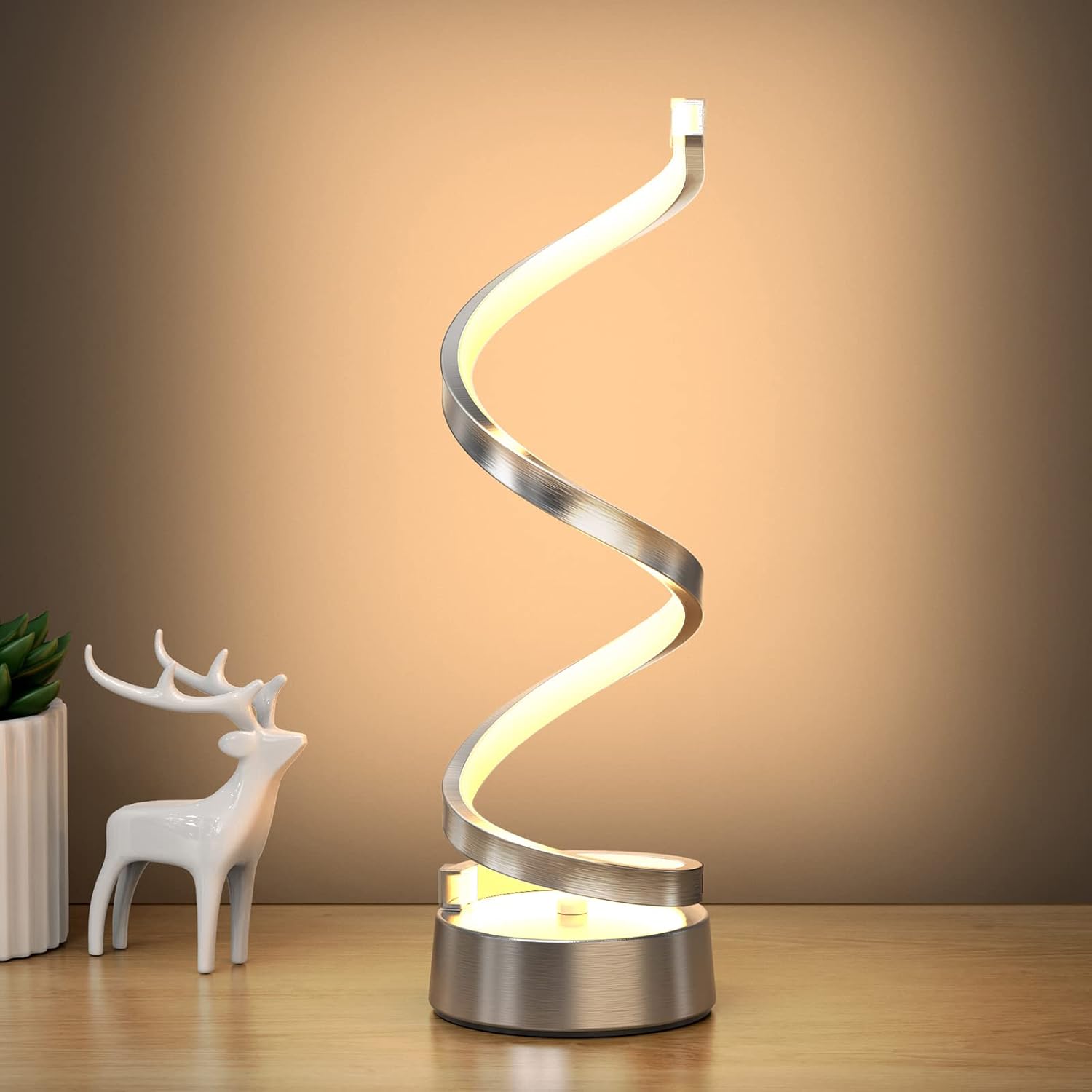 Dimmable Modern Black Bedside Lamp — 8" — Silver