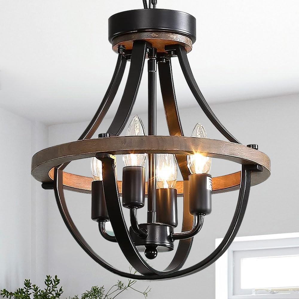 Vintage Farmhouse Black Chandelier — 4-Light — Dark Brown 16 IN 5-Light