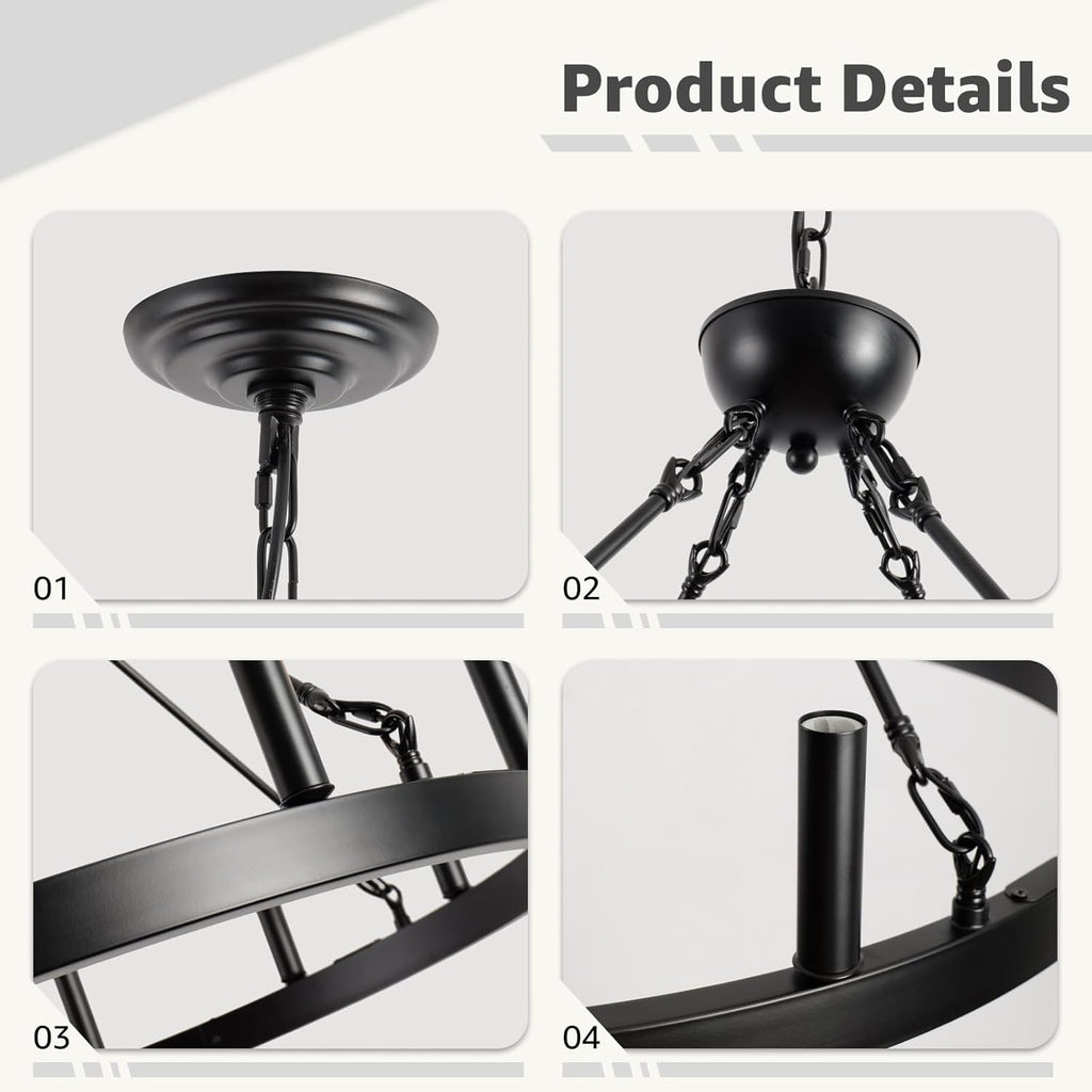 Round Farmhouse Black Chandelier — 12-Light - View 4