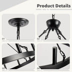 Round Farmhouse Black Chandelier — 12-Light - View 4