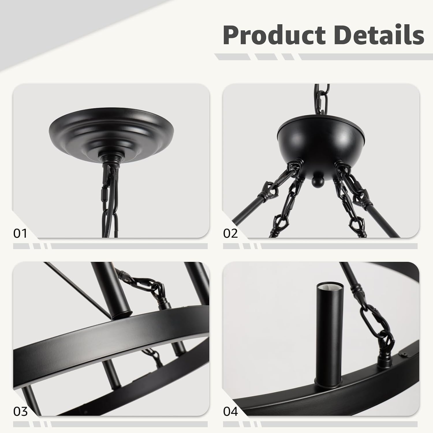 Round Farmhouse Black Chandelier — 12-Light - View 4