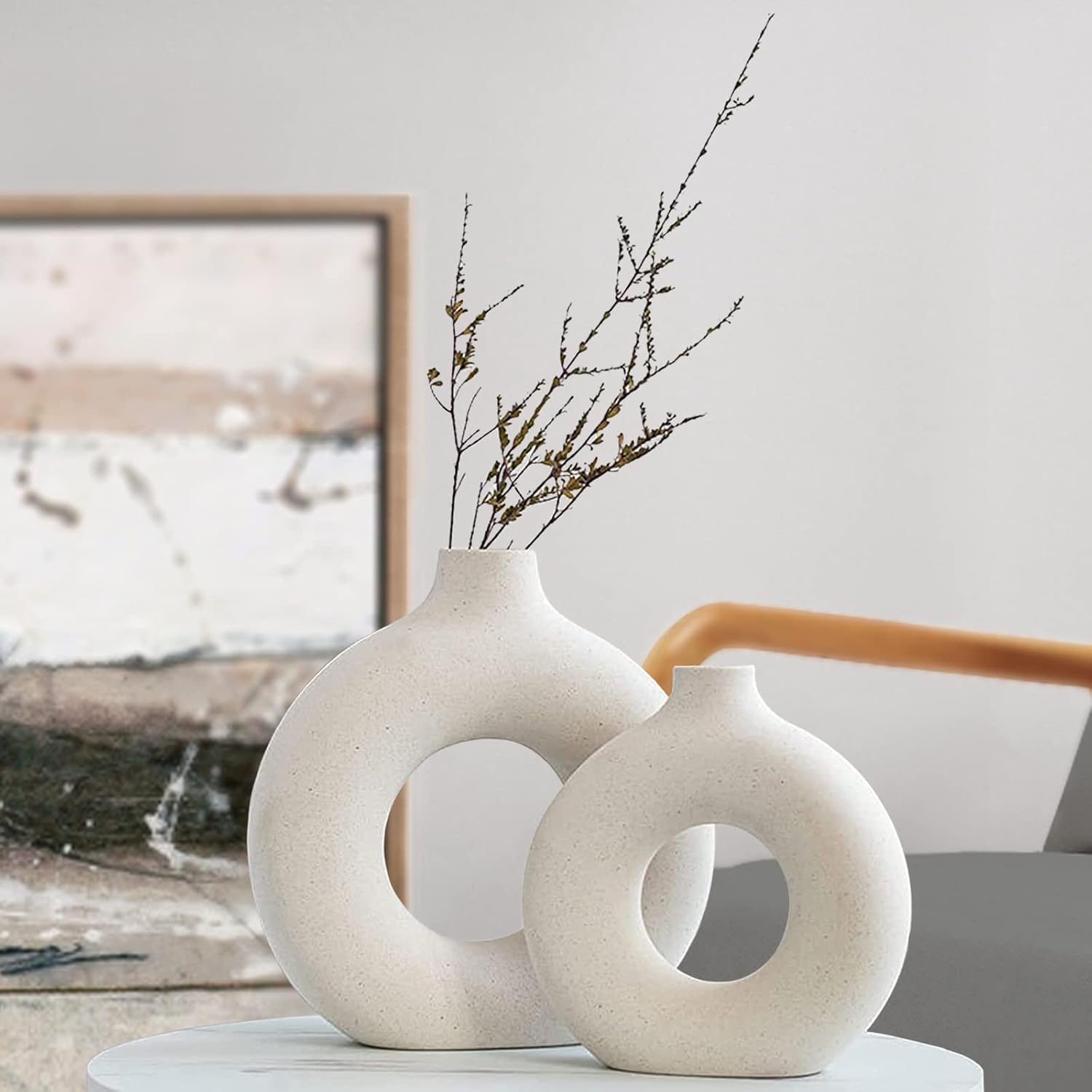 Boho Black Vase — Set of 2 — White