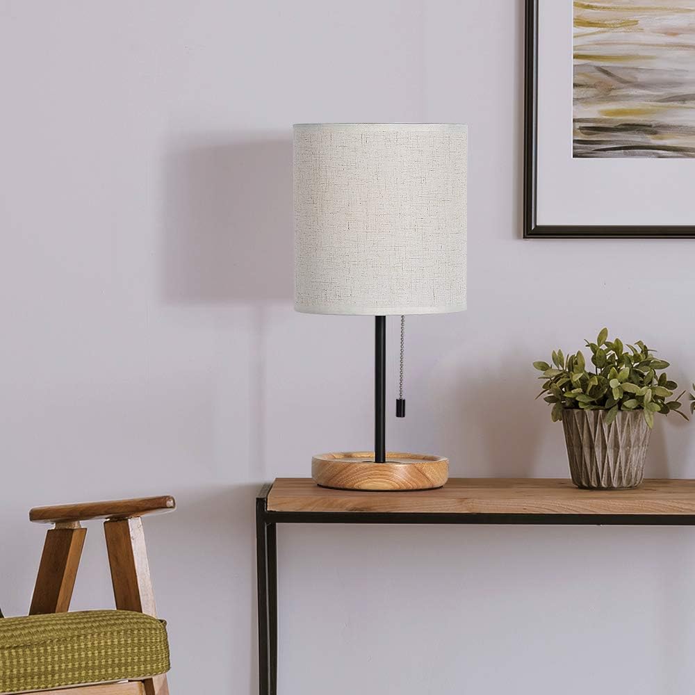 Linen Modern Wood Bedside Lamp - View 3
