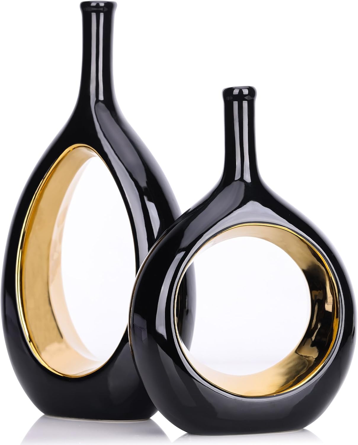Farmhouse Beige Flower Vase — Black and Gold