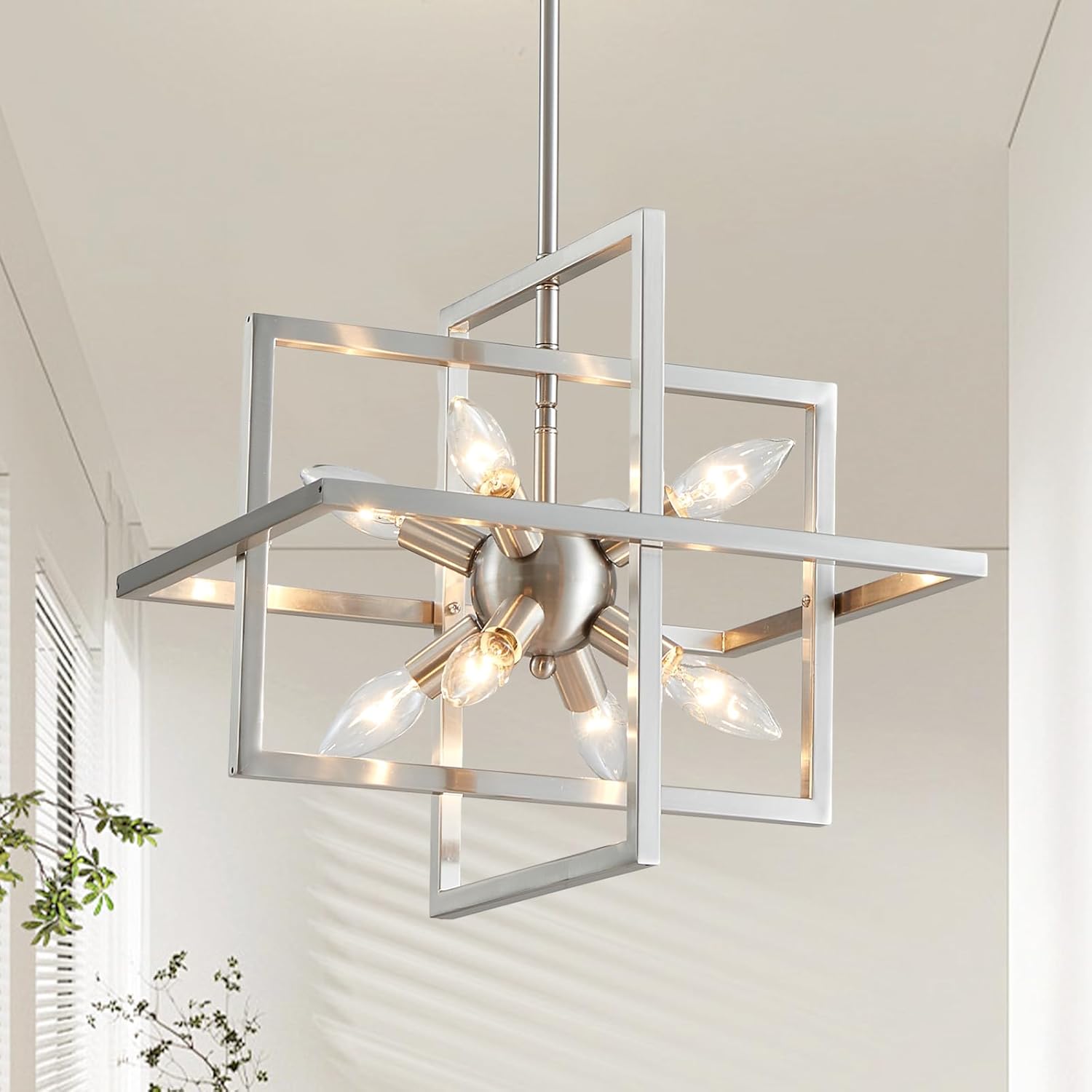 Farmhouse Gold Chandelier — 8-Light — 14.96"-Brushed Nickel
