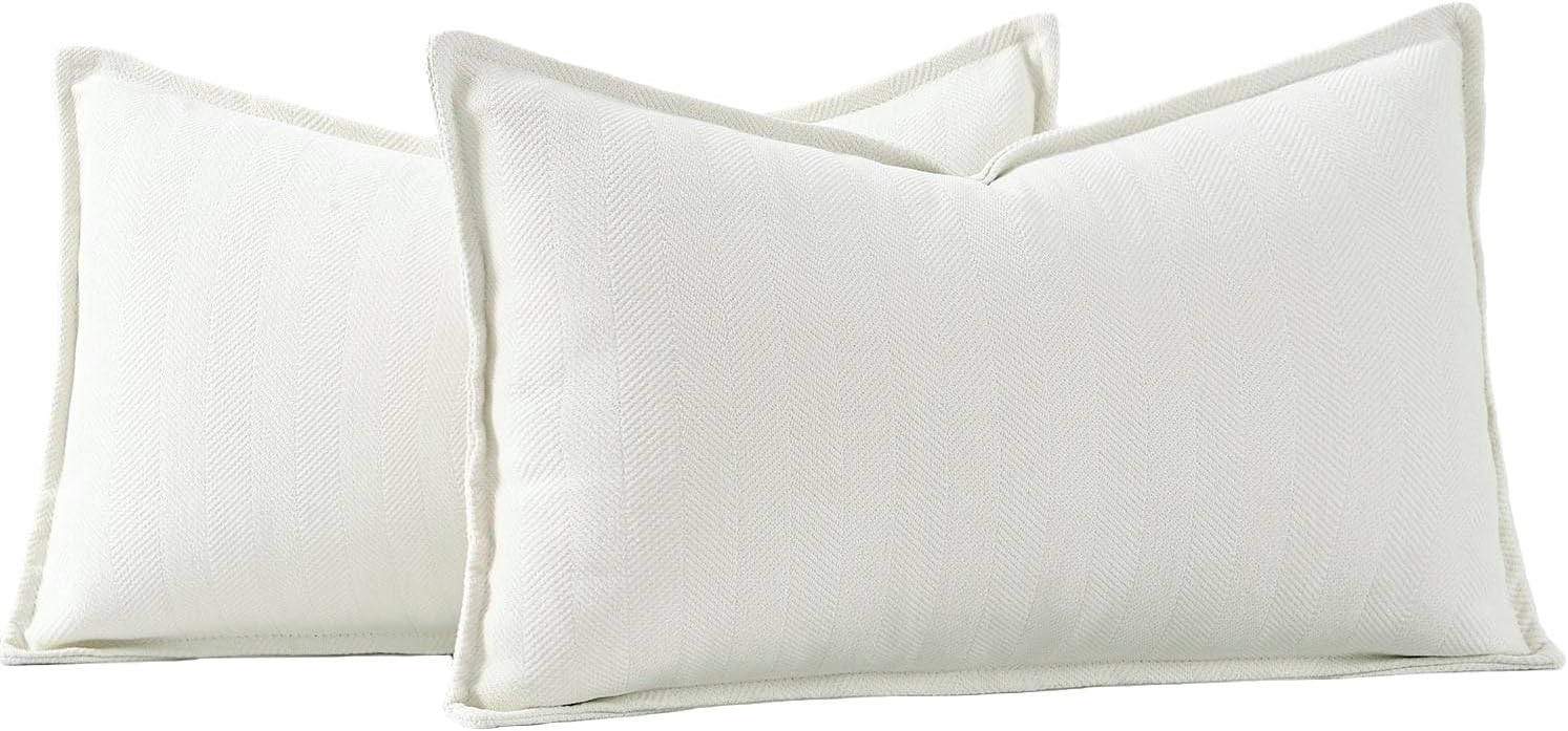 Chenille Boho Beige Throw Pillow Cover — 20" — White