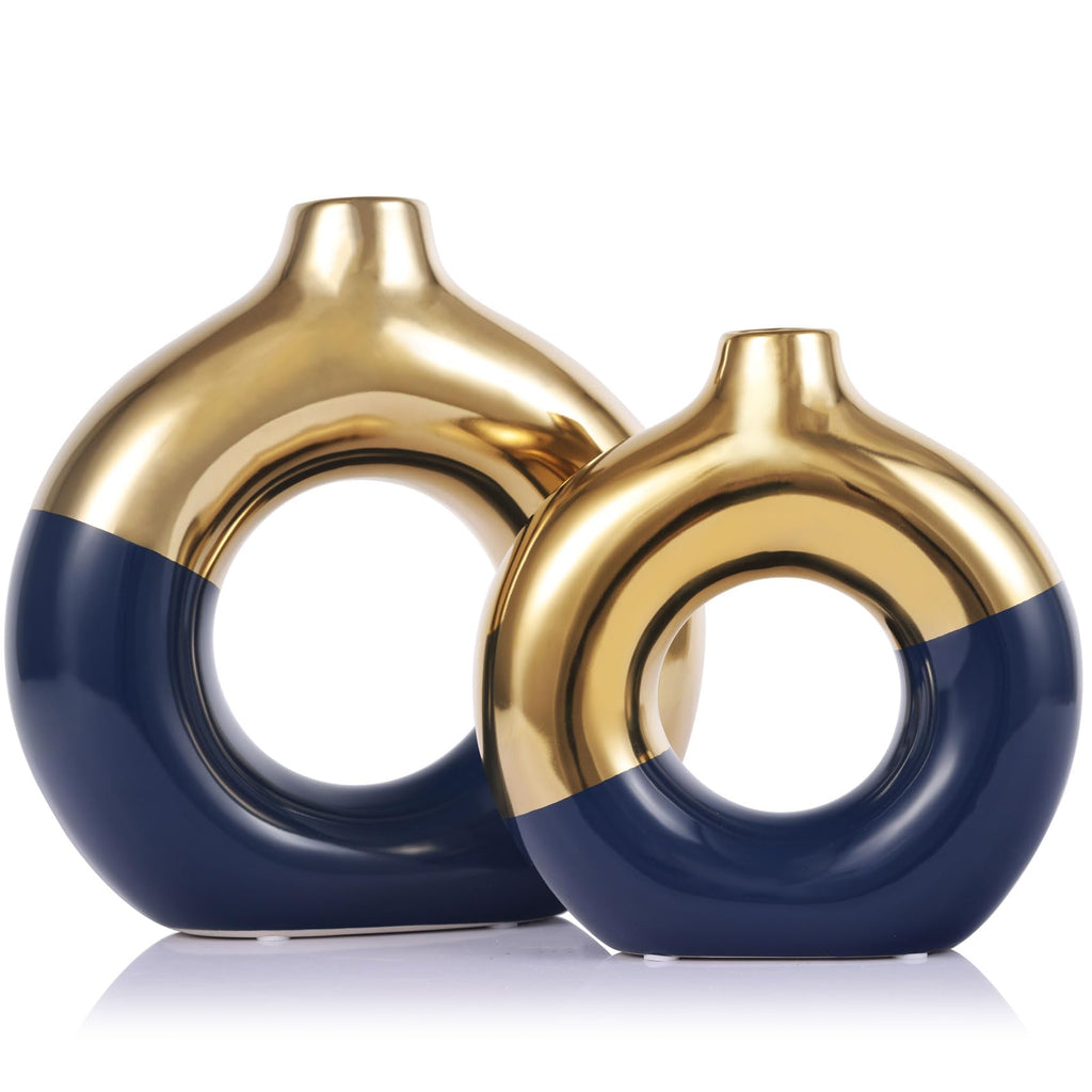 Round Boho Ceramic Flower Vase — Set of 2