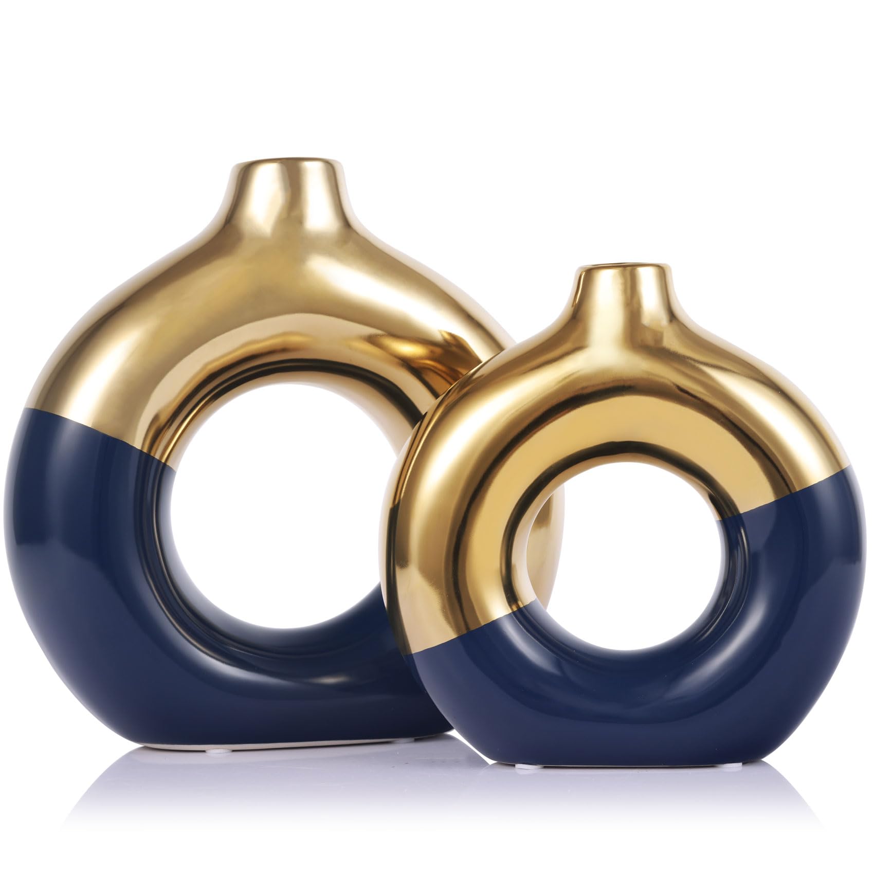 Round Boho Ceramic Flower Vase — Set of 2